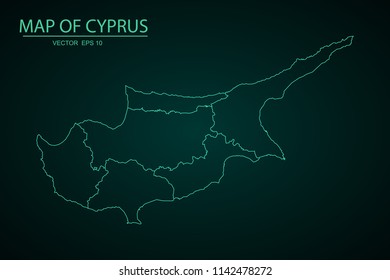 Map of Cyprus,Green map on dark background of map of Cyprus symbol for your web site design map. Vector illustration eps 10.