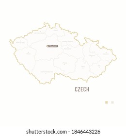 Map of Czech with border, cities and capital Prague. Each city has separately for your design. Vector Illustration