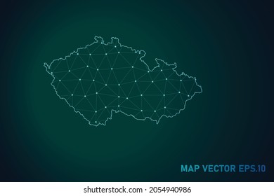 Mapa de la República Checa - Resumen de la línea de purga y las escalas de puntos sobre el fondo de gradiente oscuro. Línea de red poligonal, esfera de diseño, punto y estructura de malla 3D del marco de cables. Ilustración vectorial eps 10.