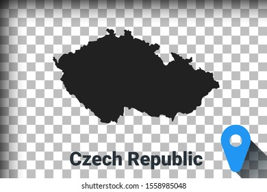 Map of Czech Republic, black map on a transparent background. alpha channel transparency simulation in png. vector illustration