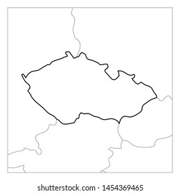 Map of Czech Republic black thick outline highlighted with neighbor countries.