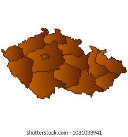 Map of Czech Republic- Map of the city and each border separately. Brown Gold eps Vector Illustration 10