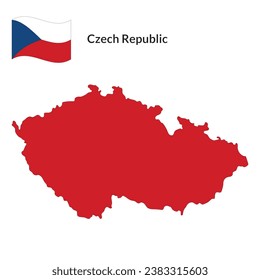 Map of Czech Republic with Czechia national flag
