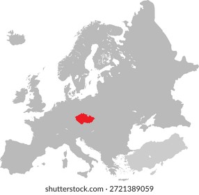 Mapa de la República Checa (Chequia) en el Vector del continente europeo.