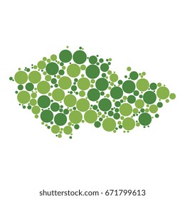 map of czech republic filled with circles of different sizes. abstract vector two-colors concept