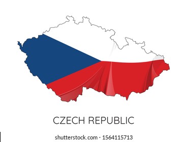 Map Of Czech Republic With Flag As Texture Isolated On White Background. Vector Illustration