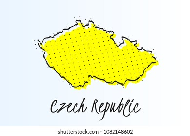 Map of Czech Republic, halftone abstract background. The black dots on a yellow background. drawn border line. vector illustration
