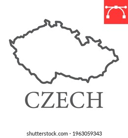 Map of Czech Republic line icon, country and travel, Czech map vector icon, vector graphics, editable stroke outline sign, eps 10
