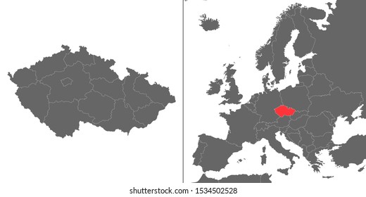Map of Czech Republic with location on european map