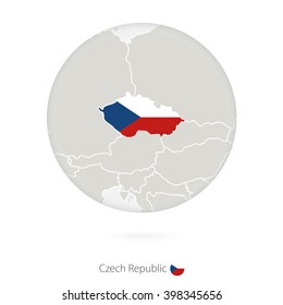 Map of Czech Republic and national flag in a circle. Czech Republic map contour with flag. Vector Illustration.