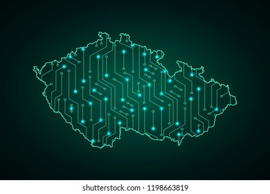 Map of Czech Republic, network line, design sphere, dot and structure on dark background with Map Czech Republic, Circuit board. Vector illustration. Eps 10