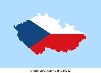 Karte der Tschechischen Republik auf blauem Hintergrund, Flagge der Tschechischen Republik auf ihr.