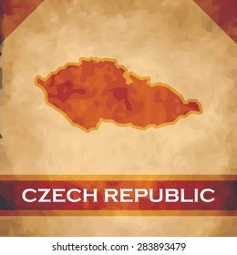 The map of the Czech Republic on parchment with dark red ribbons