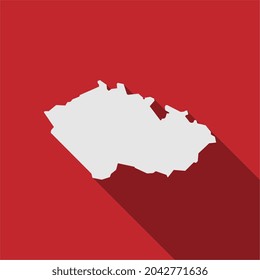 Karte der Tschechischen Republik auf rotem Hintergrund mit langem Schatten