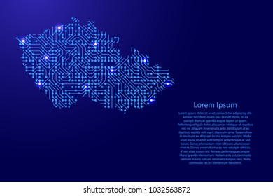Map Czech Republic from printed board, chip and radio component with blue star space on the contour for banner, poster, greeting card, of vector illustration.