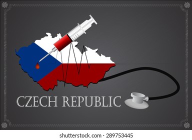 Map of Czech republic with Stethoscope and syringe.