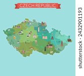 Map of Czech Republic, Stylized map with cities and landmarks.
