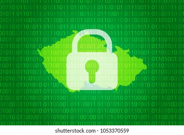 Map of Czech Republic. vector illustration with lock and binary code background. internet blocking,virus attack, privacy protect