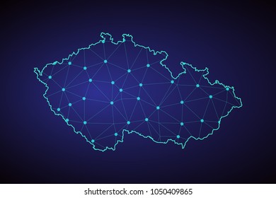 Map of czech Republic. Wire frame 3D mesh polygonal network line, design sphere, dot and structure. communications map of czech Republic.