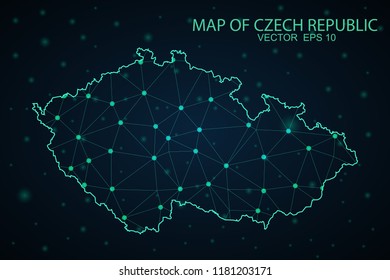 Map Czech Republic. Wire Frame 3D mesh polygonal network line, design sphere,Czech Republic map on dark background. Vector illustration eps 10.