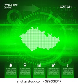 Map Of Czech,Abstract Green background, pixel vector illustration