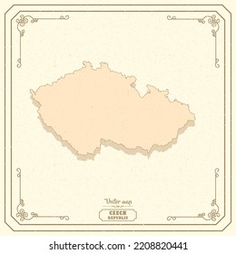 Map of Czechia in the old style, brown graphics in retro fantasy style	