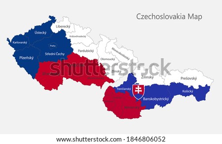 Map of the Czechoslovakia map in the colors of the flag with administrative divisions, Czech Republic and Slovak Republic, vector Сток-фото © 