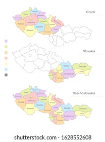 Map of Czechoslovakia divided to administrative divisions, Czech and Slovakia state vector
