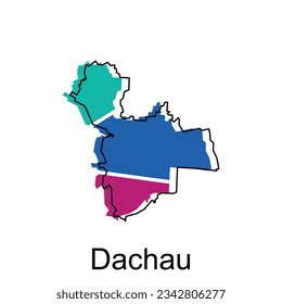 mapa de las fronteras nacionales de Dachau, ciudades importantes, modelo de diseño de ilustraciones de los vectores del país del mapa mundial