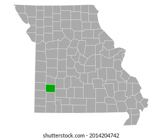 Mapa de Dade en Missouri sobre fondo blanco