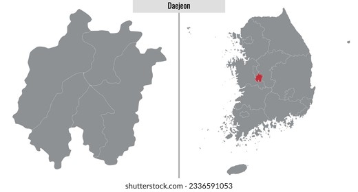 map of Daejeon state of South Korea and location on Korean map