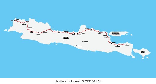 mapa de la autopista o autopista postal de Daendels (De Grote Postweg). La carretera fue construida por Herman Willem Daendels en 1808-1811 para defender la isla de Java de los ataques británicos. Ahora es la Carretera de la Costa Norte (Pantura)