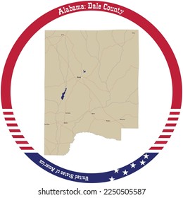 Map of Dale county in Alabama, USA arranged in a circle. svg