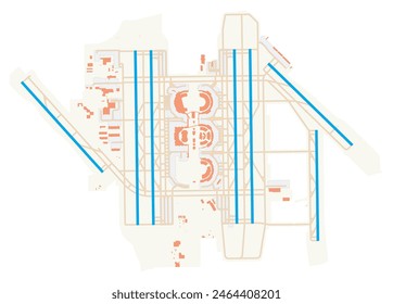 Map of DallasFort Worth International Airport (United States of America). IATA-code: DFW. Airport diagram with runways, taxiways, apron, parking areas and buildings. Map Data from OpenStreetMap.