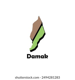 Mapa de la Plantilla de diseño del Vector de Damak, las fronteras nacionales y las ciudades importantes ilustración