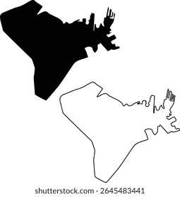 Map of Dammam Saudi Arabia Silhouette Flat and Outline
