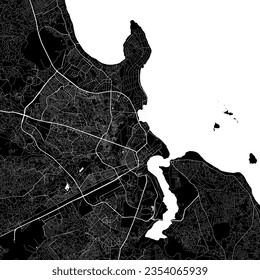 Map of Dar es Salaam city, Tanzania. Urban black and white poster. Road map image with metropolitan city area view.