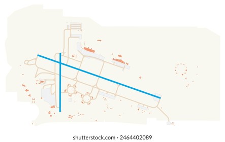 Map of Darwin International Airport (Australia). IATA-code: DRW. Airport diagram with runways, taxiways, apron, parking areas and buildings. Map Data from OpenStreetMap.