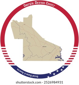 Mapa del condado de Dawson en Georgia, Estados Unidos organizado en círculo.