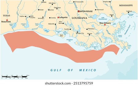 Map of the dead zone in the Gulf of Mexico, United States