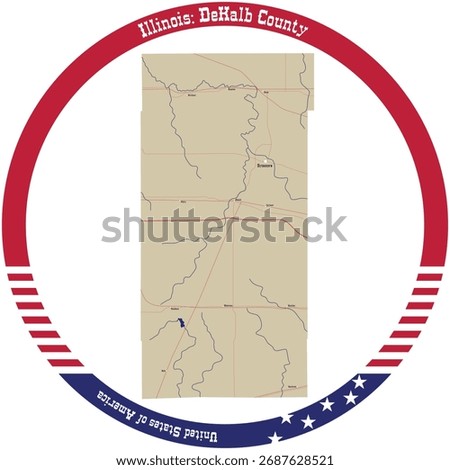 Map of DeKalb County in Illinois, USA arranged in a circle.