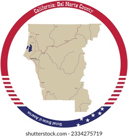 Map of Del Norte County in California, USA arranged in a circle.