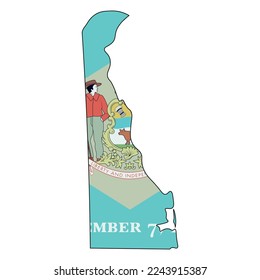 Map of the Delaware state with its official flag isolated on white background. Vector illustration