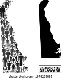 Map of Delaware State for social purposes. Vector population abstraction. Concept map of Delaware State combined of guy icons. Demographic concept in dark grey color tinges.