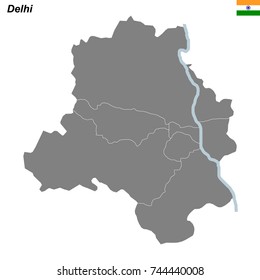 map of Delhi city with borders of the districts