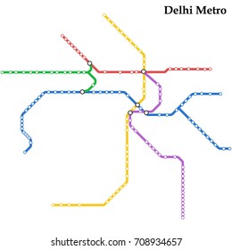 Map of the Delhi metro, Subway, Template of city transportation scheme for underground road. Vector illustration