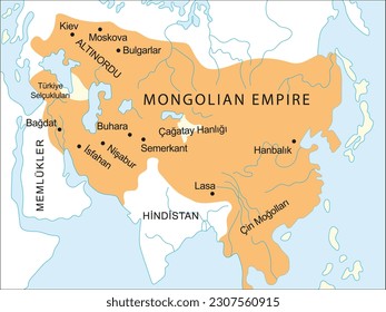 map delineating the borders of the mongolia empire