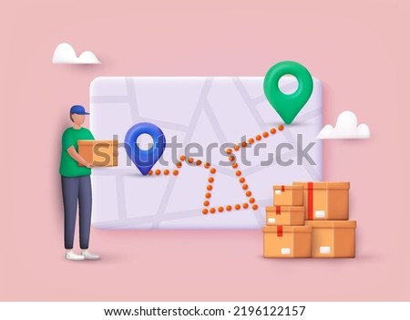 Map with delivery tracking. GPS navigator pointer. 3D Web Vector Illustrations.