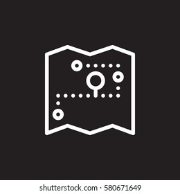 Map, delivery tracking line icon, outline vector sign, linear white pictogram isolated on black. Track order symbol, logo illustration