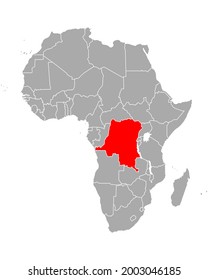 Map of Democratic Republic of the Congo in Africa on white